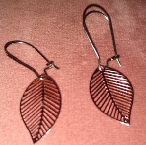 New Rose Gold Leaf Earrings CutOut Handmade Drop Stainless Steel Wires